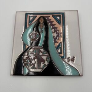 Vintage 1990 Earthtones Southwestern Art Tile Trivet Tu-ok Signed Tucson Arizona